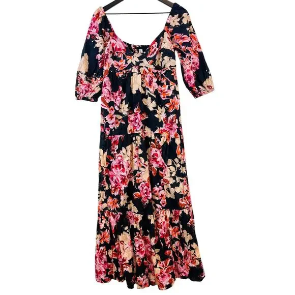 anthropologie pink floral maxi dress Anthropolgie Floral Ruffle Halter Dress by Anthropologie